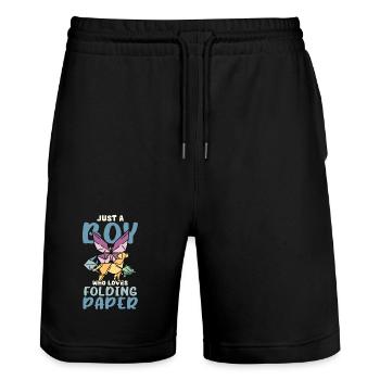 Junge liebt Origami Faltkunst - Stanley/Stella Unisex Bio Joggingshorts Trainer  - Schwarz - Vorne - Nik (191cm) & Marisol (170cm)