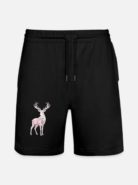 Hirsch Aquarell Silhouette Blumen - Stanley/Stella Unisex Bio Joggingshorts Trainer - Schwarz