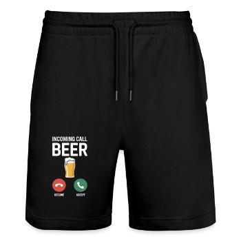 Bier Incoming Call Beer JGA Herren Männerabend - Stanley/Stella Trainer Unisex Organic Jogging Shorts - black - Front - Nik (191cm) & Marisol (170cm)