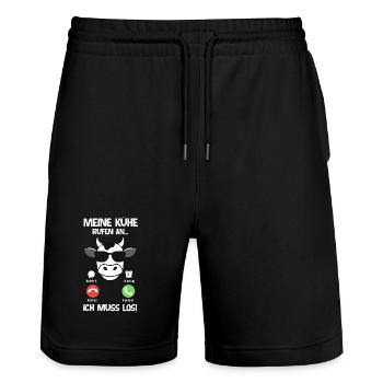 Meine Kühe Rufen An Ich Muss Los Landwirt Bauer - Stanley/Stella Unisex Bio Joggingshorts Trainer  - Schwarz - Vorne - Nik (191cm) & Marisol (170cm)