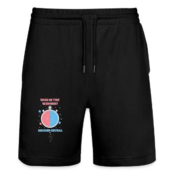 Geschlechterenthüllung: Wer ist der Gewinner der Babyparty - Stanley/Stella Unisex Bio Joggingshorts Trainer  - Schwarz - Vorne - Nik (191cm) & Marisol (170cm)
