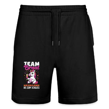 Team Braut Wir Eskalieren Bis Zum Schluss Jga - Stanley/Stella Unisex Bio Joggingshorts Trainer  - Schwarz - Vorne - Nik (191cm) & Marisol (170cm)