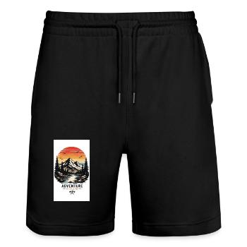 Abenteuer ruft – Bergsee Sonnenuntergang - Stanley/Stella Unisex Bio Joggingshorts Trainer  - Schwarz - Vorne - Nik (191cm) & Marisol (170cm)