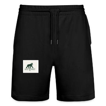 Mad Monkey Vintage Logo Illustration - Stanley/Stella Trainer Unisex Organic Jogging Shorts - black - Front - Nik (191cm) & Marisol (170cm)
