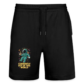 Astronaut mit Kaffee im Weltall - Stanley/Stella Unisex Bio Joggingshorts Trainer  - Schwarz - Vorne - Nik (191cm) & Marisol (170cm)