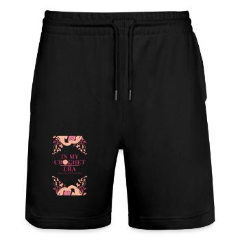 In meiner Häkelzeit Kreative Fäden Moderne Nadeln - Stanley/Stella Unisex Bio Joggingshorts Trainer  - Schwarz - Vorne - Nik (191cm) & Marisol (170cm)