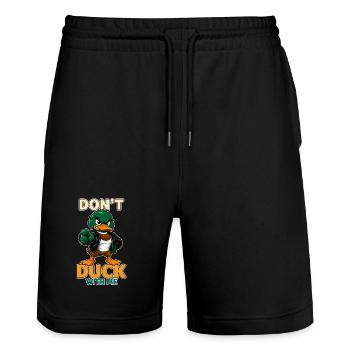Don't Duck With Me Funny Angry Mallard Duck - Stanley/Stella Trainer Unisex Organic Jogging Shorts - black - Front - Nik (191cm) & Marisol (170cm)