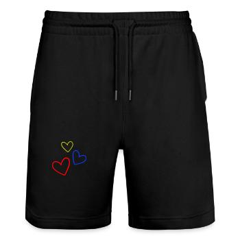 Herzen Bunt - Stanley/Stella Unisex Bio Joggingshorts Trainer  - Schwarz - Vorne - Nik (191cm) & Marisol (170cm)