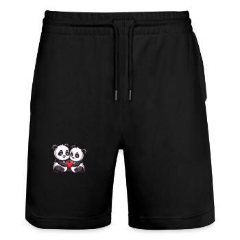 Couple Panda Amour Saint-Valentin - Short de jogging bio TRAINER Stanley/Stella unisexe - noir - Devant - Nik (191cm) & Marisol (170cm)