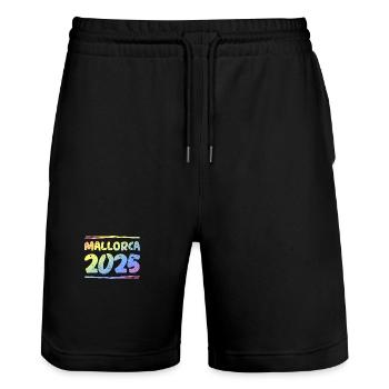 Mallorca 2025 Bunt - Stanley/Stella Unisex Bio Joggingshorts Trainer  - Schwarz - Vorne - Nik (191cm) & Marisol (170cm)