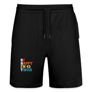 43 Years Funny - Humor Birthday 43 Years Gift - Stanley/Stella Trainer Unisex Organic Jogging Shorts - black - Front - Nik (191cm) & Marisol (170cm)