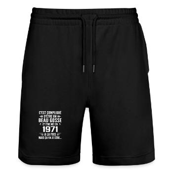Immer gut aussehend 1971 Geburtstagsgeschenk 1971 - Stanley/Stella Unisex Bio Joggingshorts Trainer  - Schwarz - Vorne - Nik (191cm) & Marisol (170cm)