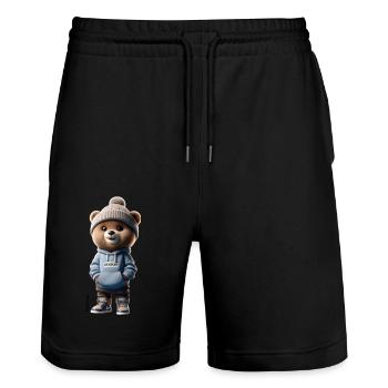 Baer mit Hoodie - Stanley/Stella Unisex Bio Joggingshorts Trainer  - Schwarz - Vorne - Nik (191cm) & Marisol (170cm)