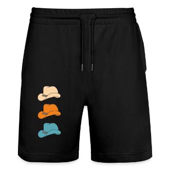 Three hats - Stanley/Stella Trainer Unisex Organic Jogging Shorts - black - Front - Nik (191cm) & Marisol (170cm)