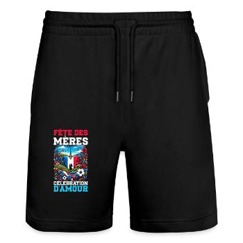 Mother's Day With French Roots, Mom, Best - Stanley/Stella Trainer Unisex Organic Jogging Shorts - black - Front - Nik (191cm) & Marisol (170cm)