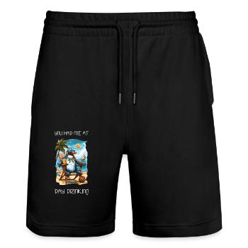 You Had Me At Day Drinking Vacay Mode Cute Penguin - Stanley/Stella Trainer Unisex Organic Jogging Shorts - black - Front - Nik (191cm) & Marisol (170cm)