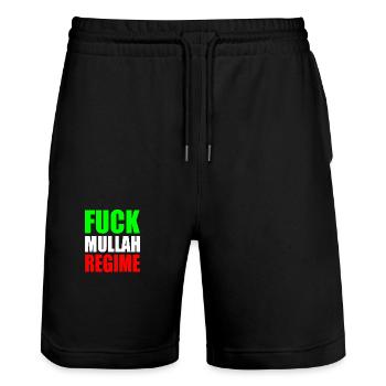 Fuck mullah regime iran - Short de jogging bio TRAINER Stanley/Stella unisexe - noir - Devant - Nik (191cm) & Marisol (170cm)