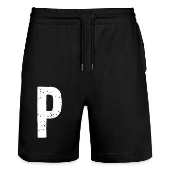 P-Buchstabe - Stanley/Stella Unisex Bio Joggingshorts Trainer  - Schwarz - Vorne - Nik (191cm) & Marisol (170cm)