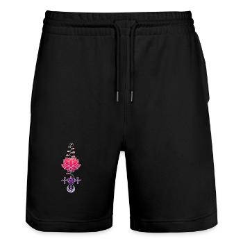 Ethereal Lotus Flower Symbol - Stanley/Stella Trainer Unisex Organic Jogging Shorts - black - Front - Nik (191cm) & Marisol (170cm)