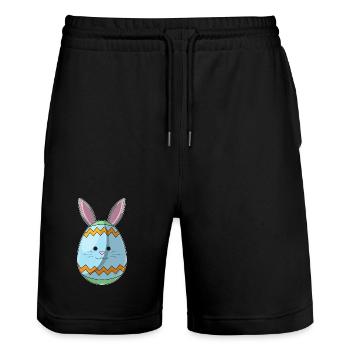 Osterei Ostern Hasenohren - Stanley/Stella Unisex Bio Joggingshorts Trainer  - Schwarz - Vorne - Nik (191cm) & Marisol (170cm)