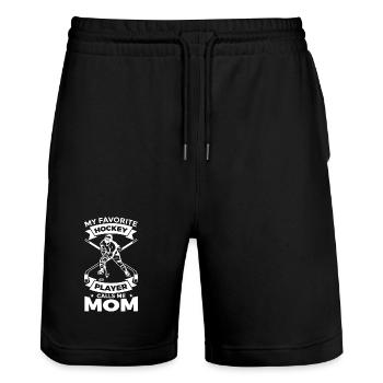 My Favorite Hockey Player Calls Me Mom - Stanley/Stella Unisex Bio Joggingshorts Trainer  - Schwarz - Vorne - Nik (191cm) & Marisol (170cm)