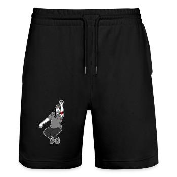 Petanque Spielerin Linkshänderin - Stanley/Stella Unisex Bio Joggingshorts Trainer  - Schwarz - Vorne - Nik (191cm) & Marisol (170cm)