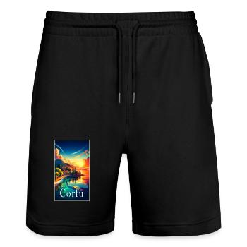 Korfu Griechenland Landschaft Reise Design - Stanley/Stella Unisex Bio Joggingshorts Trainer  - Schwarz - Vorne - Nik (191cm) & Marisol (170cm)