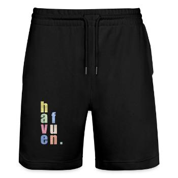 Have fun. - Stanley/Stella Trainer Unisex Organic Jogging Shorts - black - Front - Nik (191cm) & Marisol (170cm)