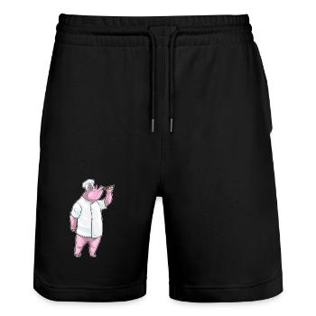 Pig Cook Cooking Spoon Cooking - Stanley/Stella Trainer Unisex Organic Jogging Shorts - black - Front - Nik (191cm) & Marisol (170cm)