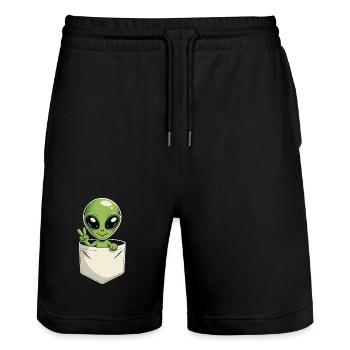 Alien in the Pocket Peace Science Fiction - Stanley/Stella Trainer Unisex Organic Jogging Shorts - black - Front - Nik (191cm) & Marisol (170cm)