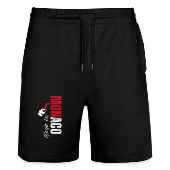 Hergestellt in Monaco, vertikales Design - Stanley/Stella Unisex Bio Joggingshorts Trainer  - Schwarz - Vorne - Nik (191cm) & Marisol (170cm)