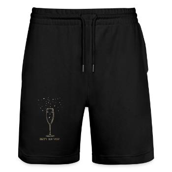Sektglas mit Sternen und Neujahrsgruß. - Stanley/Stella Unisex Bio Joggingshorts Trainer  - Schwarz - Vorne - Nik (191cm) & Marisol (170cm)