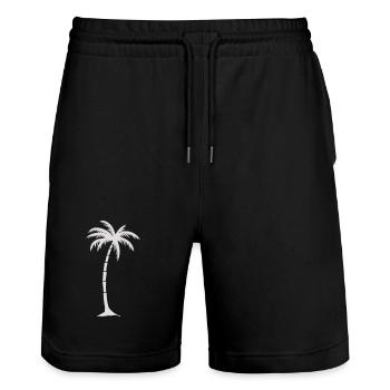 Tropical Palm Tree Silhouette - Stanley/Stella Trainer Unisex Organic Jogging Shorts - black - Front - Nik (191cm) & Marisol (170cm)