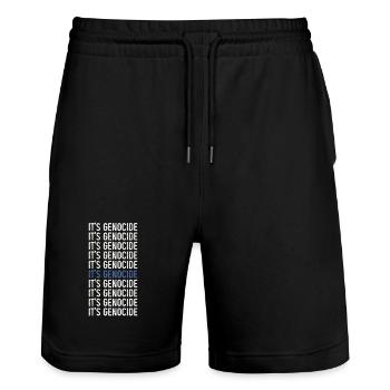 Typographic Phrase Repeated Genocide - Stanley/Stella Trainer Unisex Organic Jogging Shorts - black - Front - Nik (191cm) & Marisol (170cm)