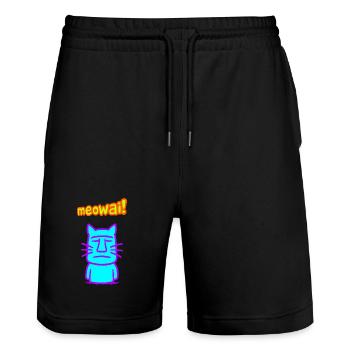 Moai Cat - Stanley/Stella Trainer Unisex Organic Jogging Shorts - black - Front - Nik (191cm) & Marisol (170cm)