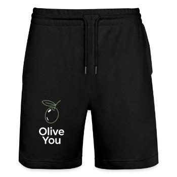 Olive You – Minimaliste propre - Short de jogging bio TRAINER Stanley/Stella unisexe - noir - Devant - Nik (191cm) & Marisol (170cm)