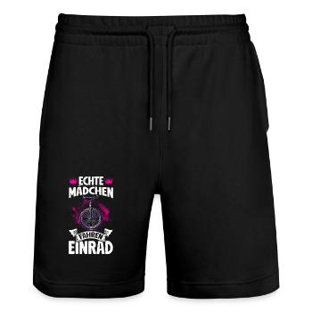 Echte Mädchen Fahren Einrad - Stanley/Stella Unisex Bio Joggingshorts Trainer  - Schwarz - Vorne - Nik (191cm) & Marisol (170cm)