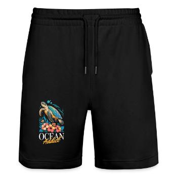 Meeresschildkröte Ozean Addict Design - Stanley/Stella Unisex Bio Joggingshorts Trainer  - Schwarz - Vorne - Nik (191cm) & Marisol (170cm)