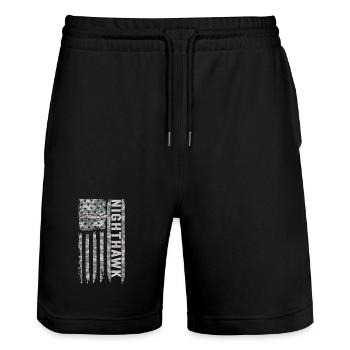 Nighthawk American Flag Military Camouflage F117 - Stanley/Stella Trainer Unisex Organic Jogging Shorts - black - Front - Nik (191cm) & Marisol (170cm)