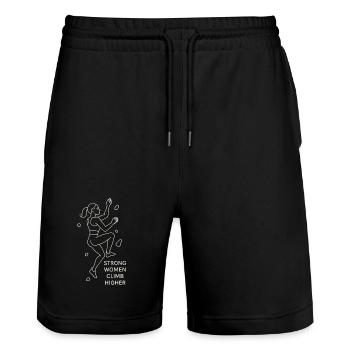 Des femmes fortes grimpent plus haut – Art en ligne grimpeur féminine - Short de jogging bio TRAINER Stanley/Stella unisexe - noir - Devant - Nik (191cm) & Marisol (170cm)