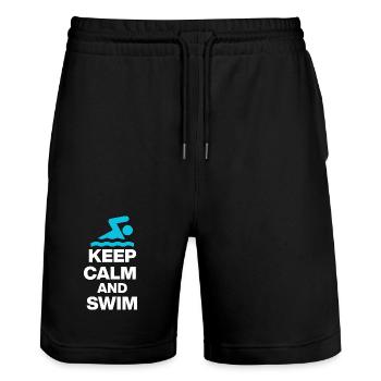 KEEP CALM AND SWIM, DIVE IN! SCHWIMMEN GESCHENK  - Stanley/Stella Unisex Bio Joggingshorts Trainer  - Schwarz - Vorne - Nik (191cm) & Marisol (170cm)