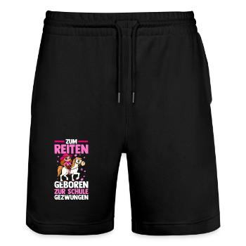 Reiten Pferdeliebhaber Reiterhof Pferde - Stanley/Stella Unisex Bio Joggingshorts Trainer  - Schwarz - Vorne - Nik (191cm) & Marisol (170cm)