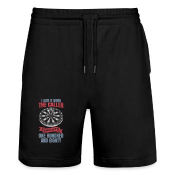 Lustiger Dart Witz - Stanley/Stella Unisex Bio Joggingshorts Trainer  - Schwarz - Vorne - Nik (191cm) & Marisol (170cm)