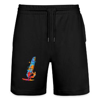 Windsurfen bunt Windsurfer Kinder Jungen Windsurf - Stanley/Stella Unisex Bio Joggingshorts Trainer  - Schwarz - Vorne - Nik (191cm) & Marisol (170cm)