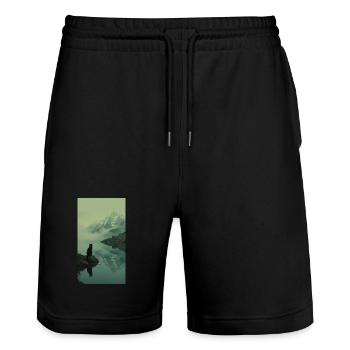Schwarze Katze am Bergsee – Asian Zen Design - Stanley/Stella Unisex Bio Joggingshorts Trainer  - Schwarz - Vorne - Nik (191cm) & Marisol (170cm)
