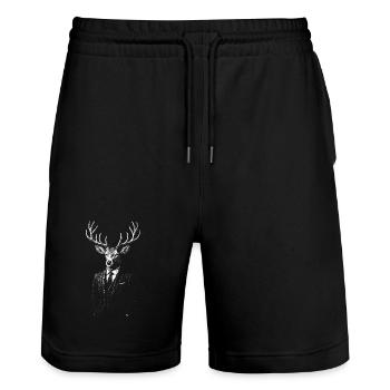 Gentleman cerf aux bois en costume - Short de jogging bio TRAINER Stanley/Stella unisexe - noir - Devant - Nik (191cm) & Marisol (170cm)