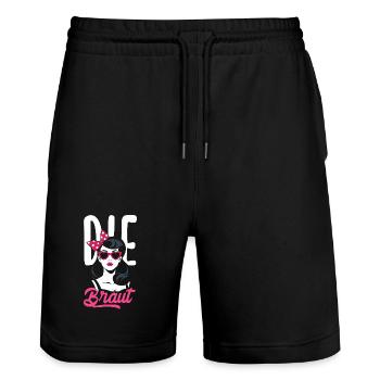 Jupe de célibataire de la mariée Mariage Vintage - Short de jogging bio TRAINER Stanley/Stella unisexe - noir - Devant - Nik (191cm) & Marisol (170cm)