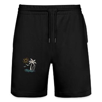 Summer Beach Surf – Palm, Waves & Sun - Stanley/Stella Trainer Unisex Organic Jogging Shorts - black - Front - Nik (191cm) & Marisol (170cm)