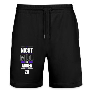 Nicht müde - nur Augen zu - Stanley/Stella Unisex Bio Joggingshorts Trainer  - Schwarz - Vorne - Nik (191cm) & Marisol (170cm)