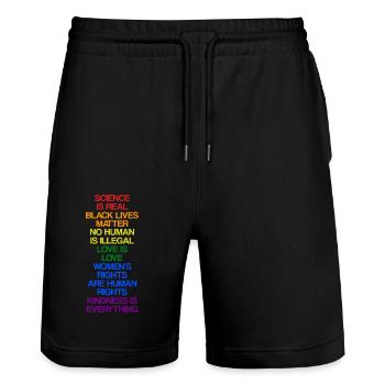 Science Is Real Black Lives Matter Human Rights - Stanley/Stella Unisex Bio Joggingshorts Trainer  - Schwarz - Vorne - Nik (191cm) & Marisol (170cm)